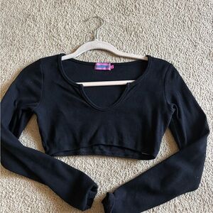 Edikted Black Long-Sleeve Cropped Top with Scoop Neck